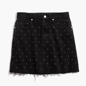 NWT Madewell Rigid Denim A-Line Mini Skirt Metallic Dots Black Jeans women’s 26